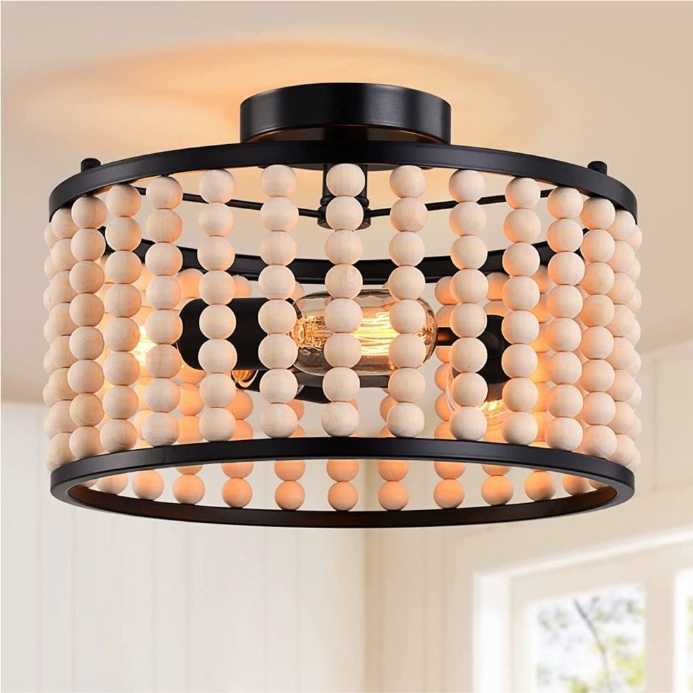 NWT farmhouse 3 light wood beaded chandelier - Picture 1 of 6